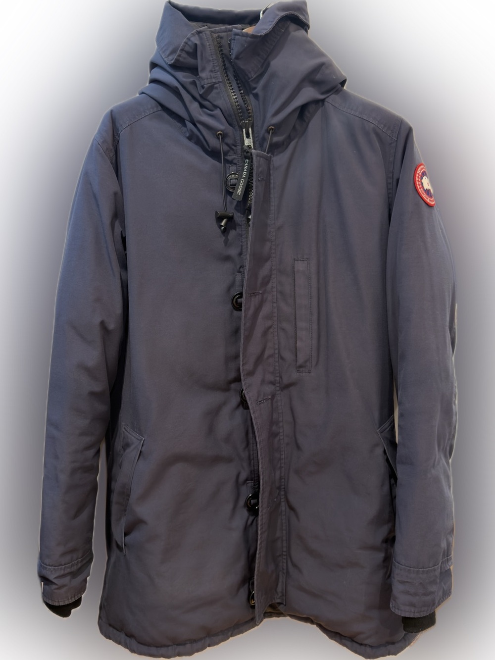 Canada Goose Navy Hooded Puffer Coat with Patch